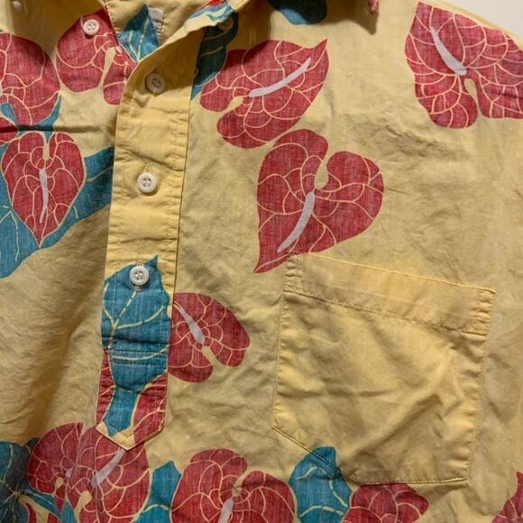 Vintage Hawaiian Reyn spooner yellow floral quarter button 100% cotton shirt! - Picture 4 of 5
